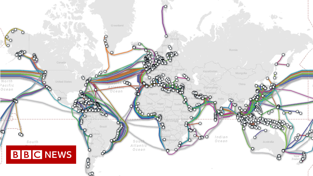 Under water internet network map - worldwide